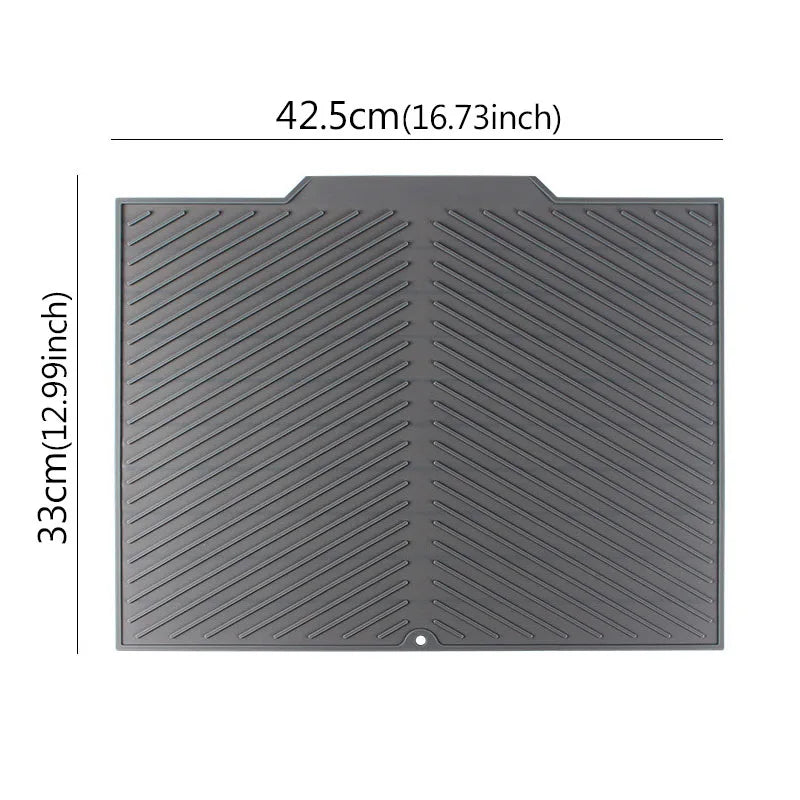 Silicone Draining Board Mat - Foldable Dish Drying Pad with Raised Edges for Kitchen Countertops