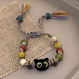Tassel Big Eye Cat Beaded Bracelet for Women & Men – Trendy Skull Ceramic Aesthetic Party Jewelry