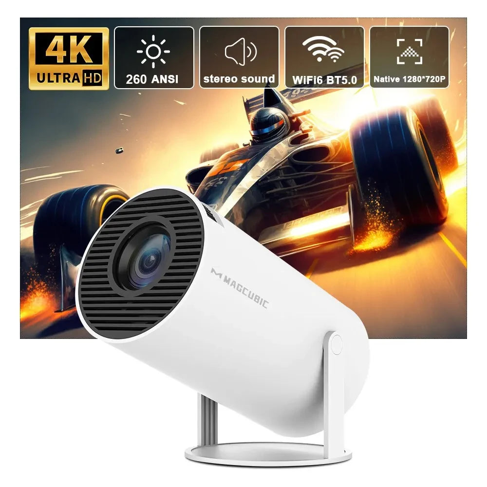 Proyector Android 4K con WiFi6 dual, brillo de 260 ANSI, cine en casa 1080P y proyección al aire libre, BT5.0