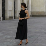 Women's Slim Fit Long Vest Dress - Casual Solid Color Splicing Maxi Skirt