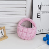 Mini Dumpling Shaped Linen Bag with Zipper Pocket – Soft Baguette Tote for Everyday Use