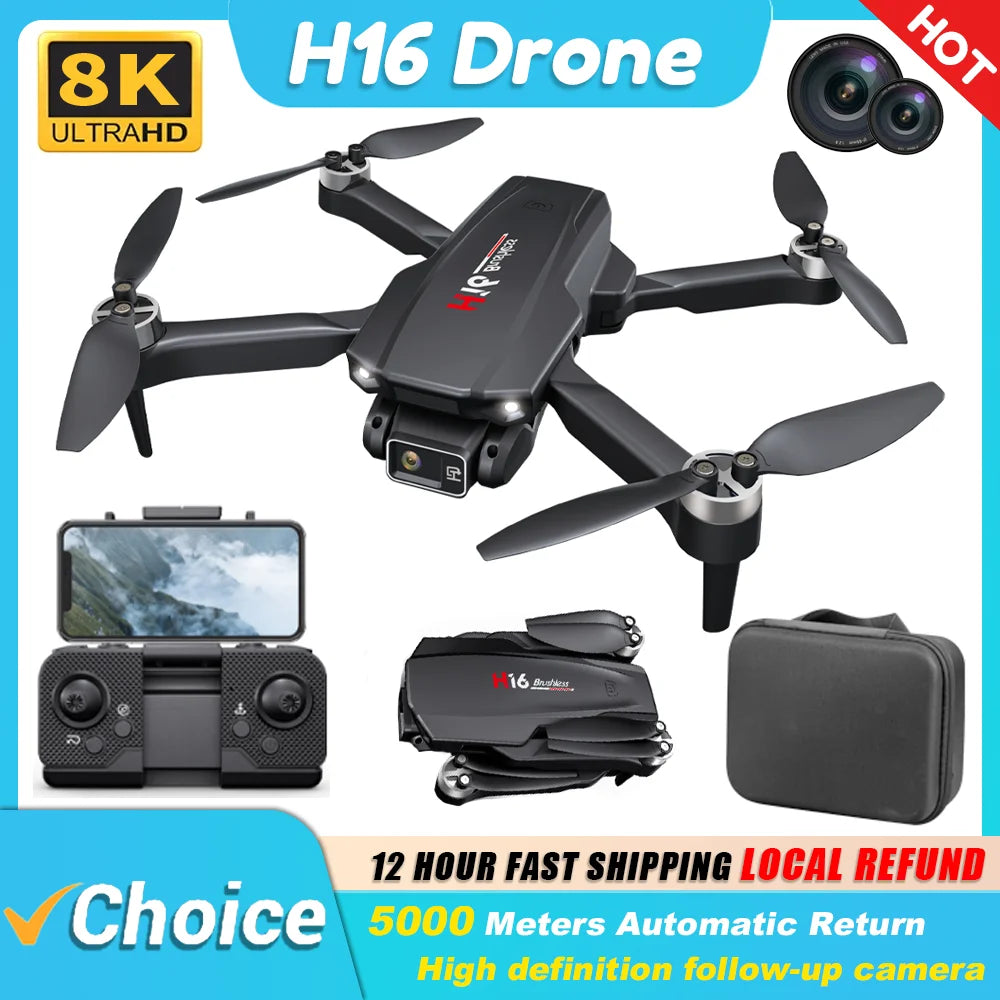 H16 GPS Drone with Dual Camera – Brushless Motor, Obstacle Avoidance, HD Aerial Photography
