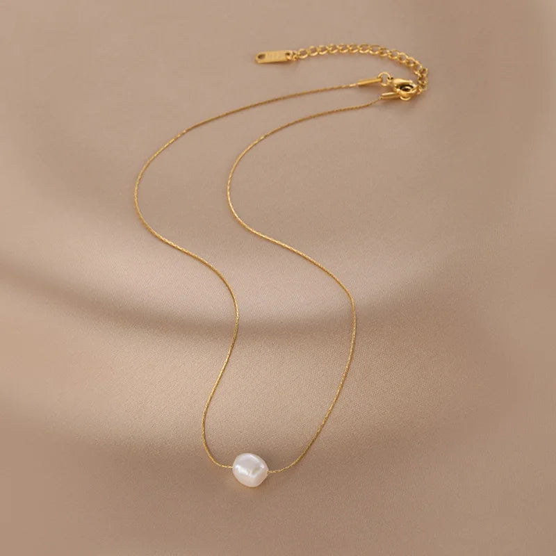 Freshwater Pearl Choker Necklace – 316L Stainless Steel Trendy Pendant Necklace for Women