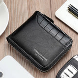Men’s PU Leather Zipper Wallet – Short Business Style with Card, Coin & Note Compartments