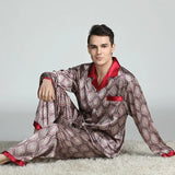 Men’s Satin Pajama Set - Soft, Silky Sleepwear with Print & Elastic Waist, V-neck, Full Sleeve Design