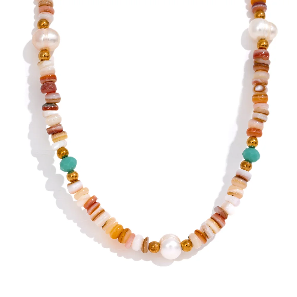 Trendy Gold-Plated Geometric Stone Chain Necklace for Women