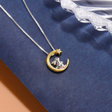 Moon and Star Rabbit Pendant Necklace – 925 Sterling Silver Zodiac Clavicle Chain for Women