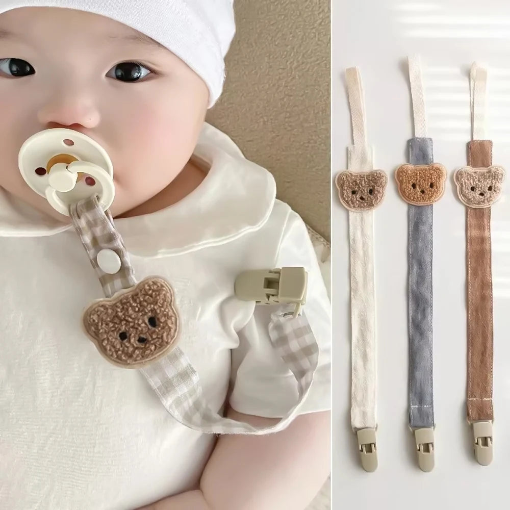 Lindo clip de cadena para chupete de bebé con forma de oso: soporte de dibujos animados de punto anticaídas para recién nacidos