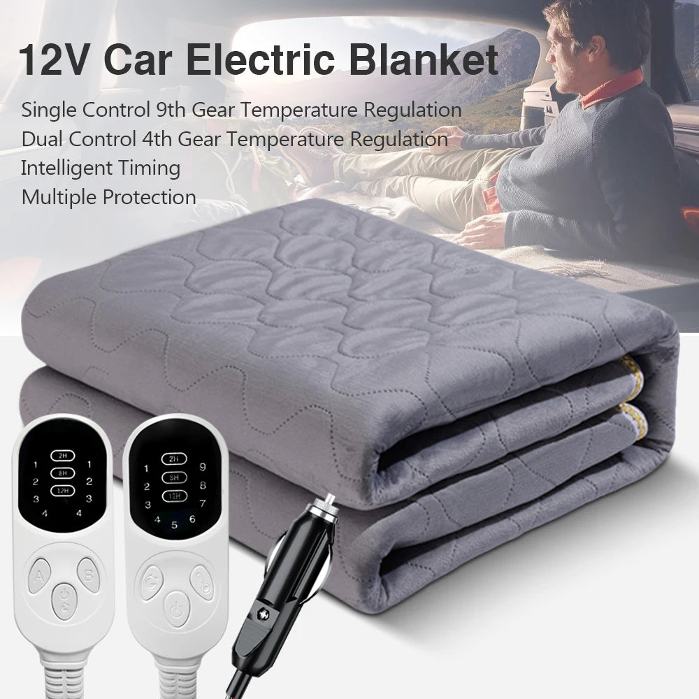 12V Electric Heated Blanket for Car, SUV & RV – Plush Travel Body Warmer with Thermostat