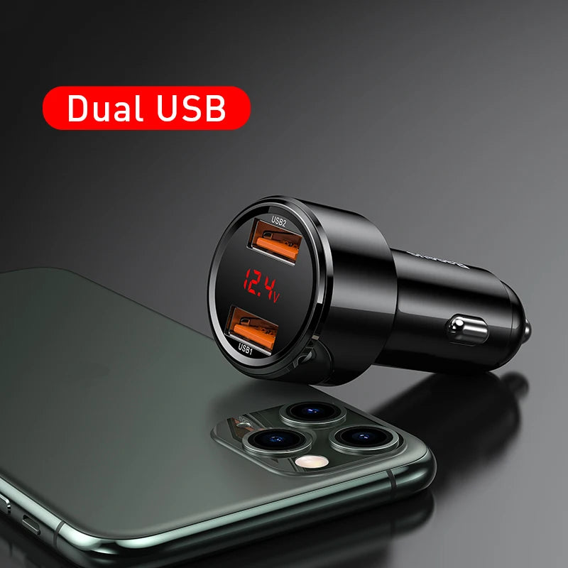 45W Fast Charging Car Charger – Dual USB & Type-C Ports