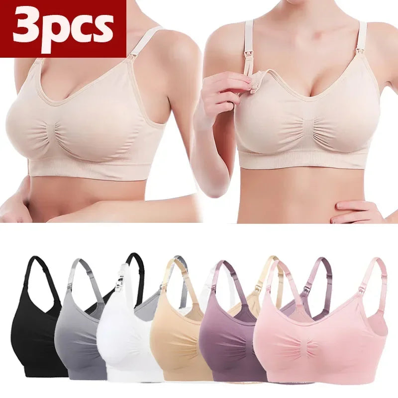 3-Piece Wire-Free Nursing Bra Set – Comfortable Maternity Bra for Breastfeeding Moms