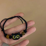 Adjustable Black Cat Charm Bracelet for Women