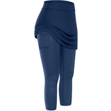 Women's Skirted Yoga Leggings with Pockets – High-Waist Sports Skirt Capri for Workout, Tennis & Running