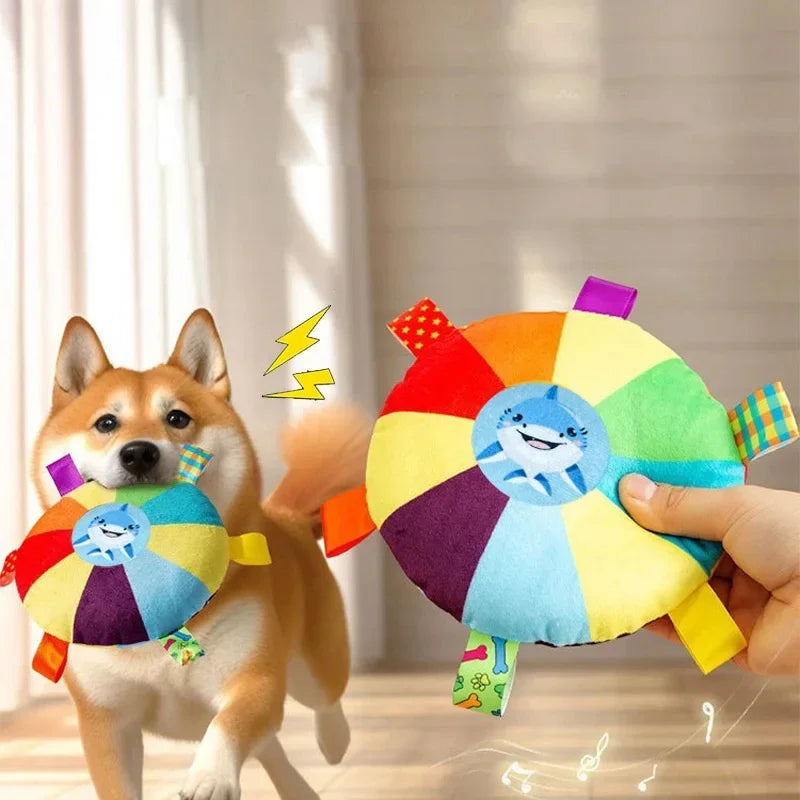 Plush Dog Frisbee Toy – Interactive Chew Toy with Squeaker for Dental Health & Play