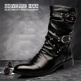 Men’s Mid-Calf Chelsea Riding Boots with Button Detail – Stylish Punk Leather Boots for Winter