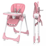 Trona para bebé Sejoy, trona plegable, respaldo ajustable, bandeja doble extraíble, cojín de cuero PU desmontable, trona para