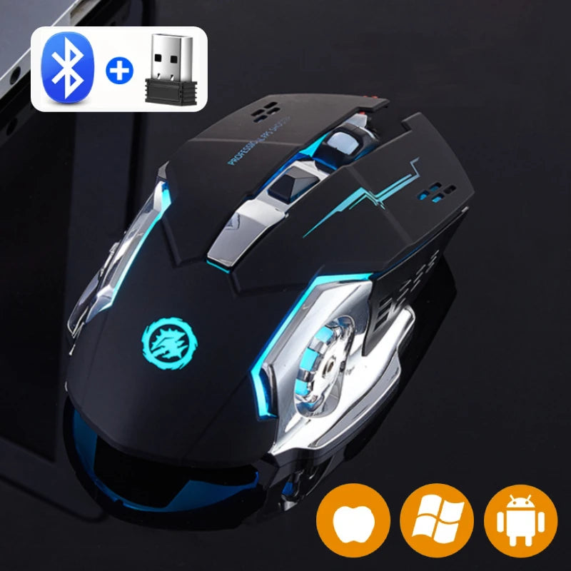 Rechargeable Wireless Gaming Mouse - Silent Bluetooth & 2.4G RGB Backlit Mouse for PC/Mac