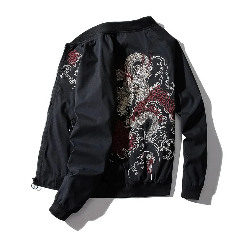 Men’s Dragon Embroidered Bomber Jacket – Stylish Lightweight Spring & Fall Outerwear