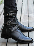 Men’s Mid-Calf Chelsea Riding Boots with Button Detail – Stylish Punk Leather Boots for Winter