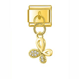 Moon Charm Stainless Steel Bracelet Link with CZ Accents