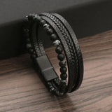 Pulsera de cuero trenzado en capas hecha a mano: elegante pulsera unisex con dijes