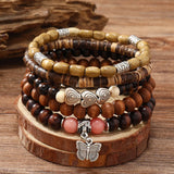 Adjustable Natural Wood Beaded Bracelet – Casual & Sporty Style for Women