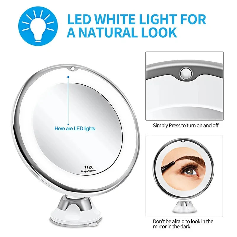 10X Magnifying Vanity Mirror with LED Lights – Touch Screen Makeup Mirror with Suction Base