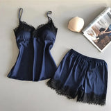 Conjunto de pijama para mujer, moda, escote en V, satén elástico, babydoll, encaje, lencería sexy, pijama con lazo, pantalones cortos para dormir, ropa de dormir nueva