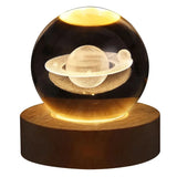 3D Galaxy Crystal Ball Lamp - Solar System Night Light with Wooden Base