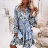 Boho Floral Print Dress – 2024 Summer V-Neck A-Line Beach Dress for Women