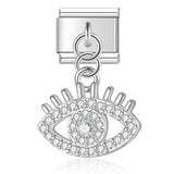 Moon Charm Stainless Steel Bracelet Link with CZ Accents