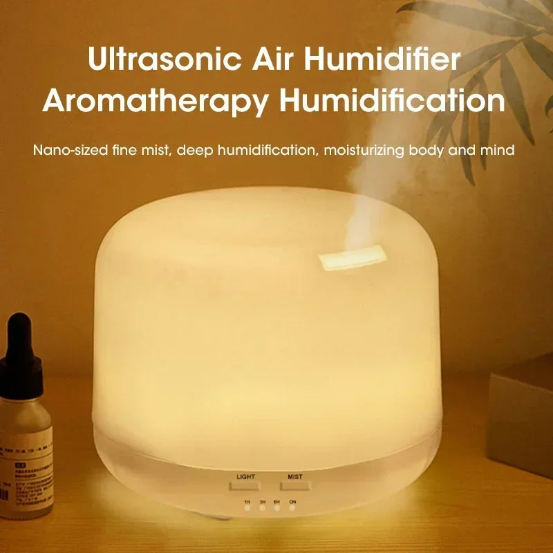 Difusor y humidificador de aroma ultrasónico de 500 ml: aceites esenciales, luz nocturna LED, alimentación por USB