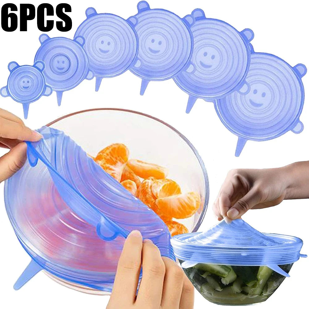 Tapas elásticas de silicona reutilizables: cubiertas herméticas para alimentos, cuencos, platos y recipientes