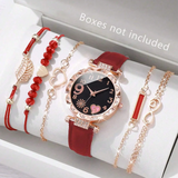 6-Piece Women's Watch Set – Luxury Leather Strap, Quartz Movement, Fashion Bracelets