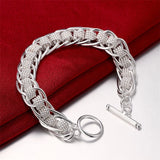 Pulsera con dijes de plata de ley 925: diseño geométrico clásico para ocasiones especiales, bodas y unisex