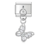 Moon Charm Stainless Steel Bracelet Link with CZ Accents
