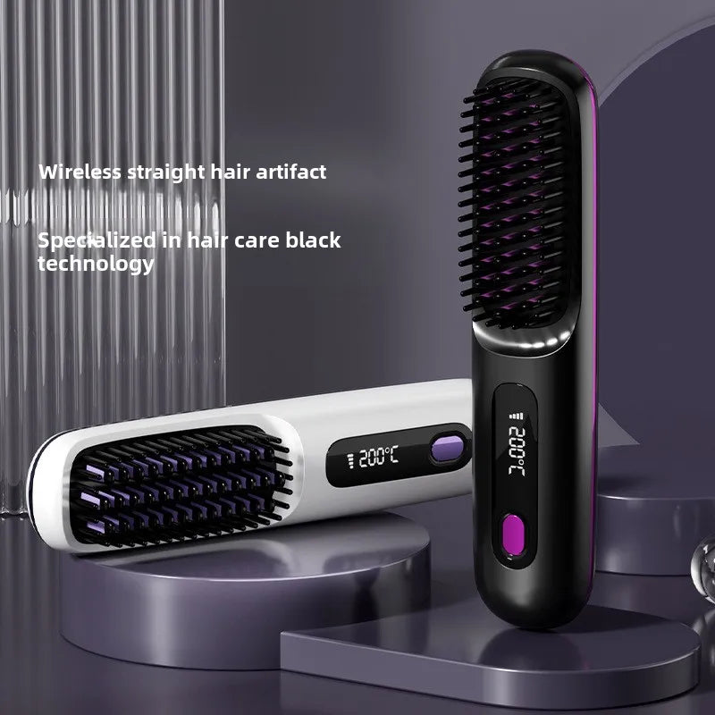 LCD Display Cordless Hair Straightener - USB-C Rechargeable Ionic Styling Comb with 3 Heat Settings