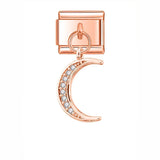 Moon Charm Stainless Steel Bracelet Link with CZ Accents