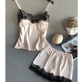 Conjunto de pijama para mujer, moda, escote en V, satén elástico, babydoll, encaje, lencería sexy, pijama con lazo, pantalones cortos para dormir, ropa de dormir nueva