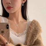 Elegant Bow Pendant Necklace – Silver Clavicle Chain for Women