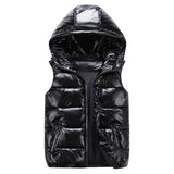 Classic Hooded Vest Man/Woman/Child Winter Hooded Glossy Cotton Vest Casual Waistcoat Men's Sleeveless Jacket Warm Overcoats Hat