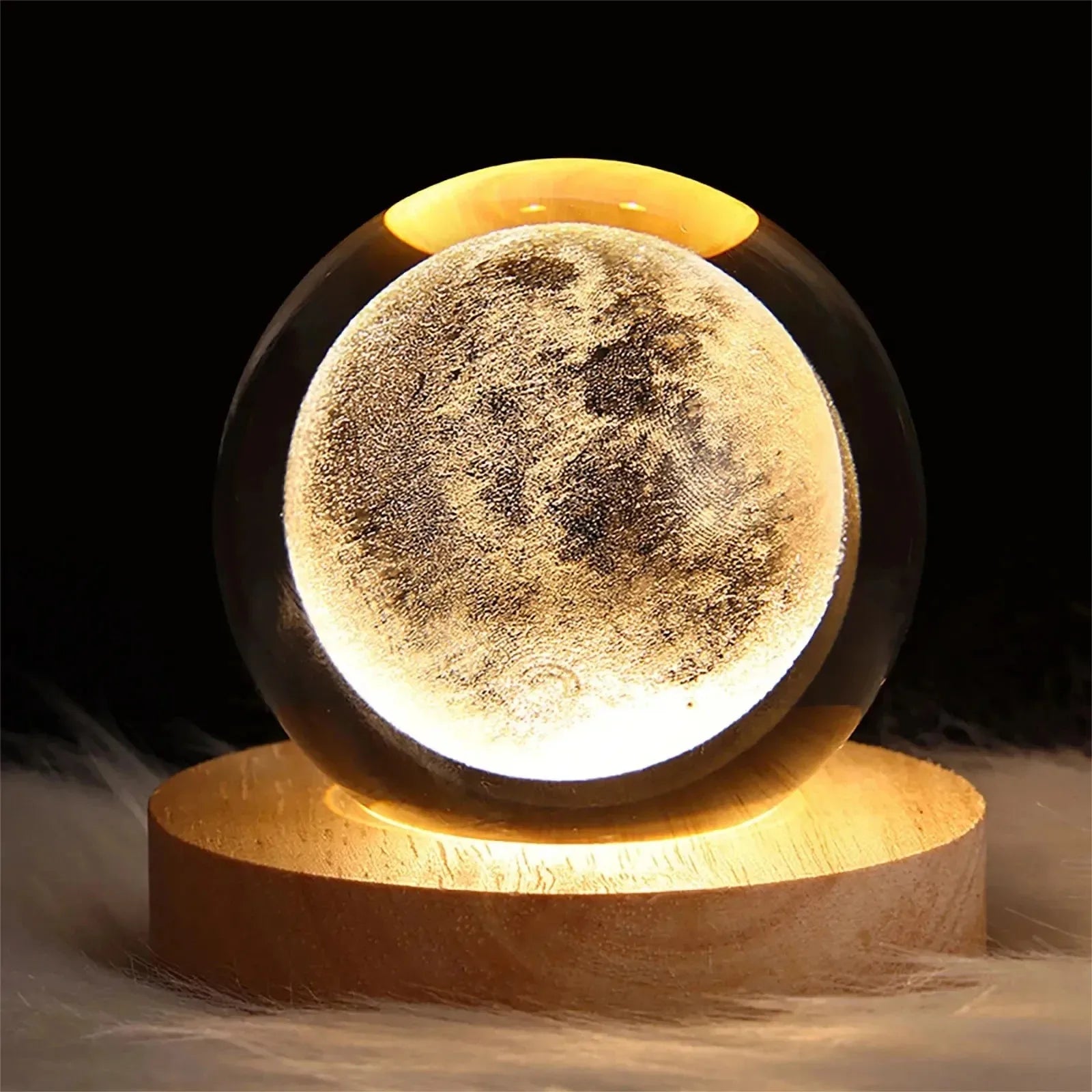 3D Galaxy Crystal Ball Lamp - Solar System Night Light with Wooden Base