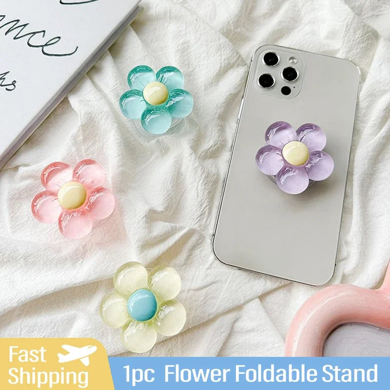 1 soporte para teléfono con forma de flor de color caramelo de resina transparente: elegante y funcional