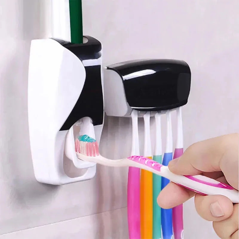 Dispensador automático de pasta de dientes y soporte para cepillos de dientes de pared | Juego de baño a prueba de polvo