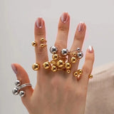 Minimalist Gold Beaded Ring – Adjustable Stainless Steel, Waterproof & Hypoallergenic