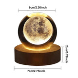 3D Galaxy Crystal Ball Lamp - Solar System Night Light with Wooden Base