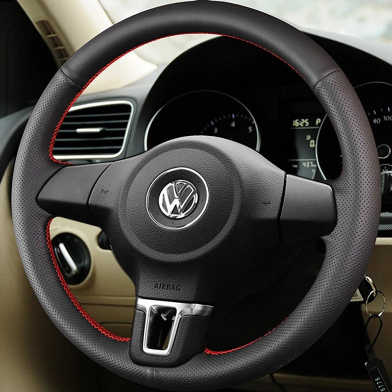 Luxury Hand-Stitched Microfiber Car Steering Wheel Cover – Anti-Slip & Wear-Resistant