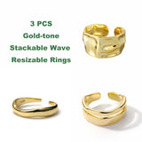 Stackable Ripple Wave Rings for Women – Adjustable Stainless Steel 18K Gold & Silver Plated Minimalist Jewelry