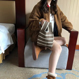 Handmade Knitted Stripe Bucket Tote Bag – Casual Mini Shoulder Bag for Women