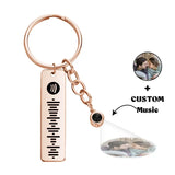Custom Photo Projection Keychain with Spotify Code – Personalized Stainless Steel Key Ring with Engraved Name, Date, and Calendar